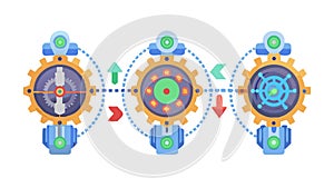 Collaborative Process with Gears and Connected People, vector design Generative AI