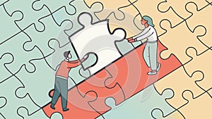 Collaborative Puzzle Assembly, Teamwork Solutions. vector design Generative AI