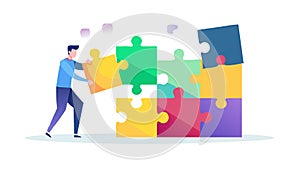 Collaborative Puzzle Assembly, Teamwork Strategy Vector Illustration, vector design Generative AI