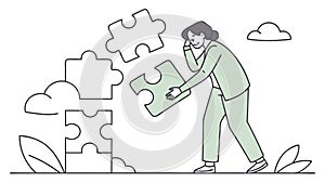 Collaborative puzzle-solving, teamwork and critical thinking, vector design Generative AI