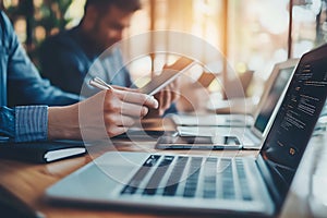 Collaborative Software Development Team Coding, Laptop, Tablet, Mobile