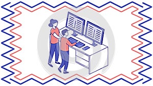 Collaborative Software Development Team Working on Computers, vector design Generative AI