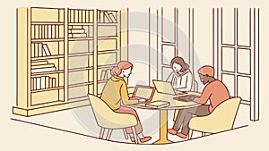 Collaborative Study Group Library Scene, vector design Generative AI