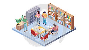 Collaborative Study Group in Library Setting, vector design Generative AI