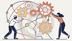 Collaborative Team Working with Gears, Symbolizing Innovation and Problem-Solving, vector design Generative AI