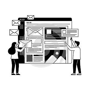 Collaborative team working on a responsive website design project together