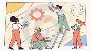 Collaborative Team Working Together, Innovation and Problem-Solving, vector design Generative AI