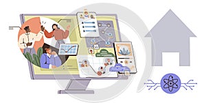 Collaborative Teamwork and Digital Workflow on Computer Screen in Remote Work Environment