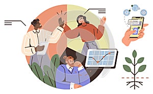 Collaborative Teamwork, Mobile Analytics, and Growth Concept in Business Strategy