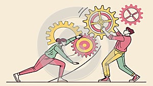 Collaborative Teamwork Turning Gears Together Concept, vector design Generative AI