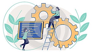 Collaborative Tech Solutions & Teamwork Concept, vector design Generative AI