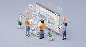 Collaborative website design process visualized by stylized figures