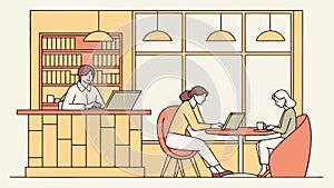 Collaborative Work in a Casual Cafe Setting, vector design Generative AI