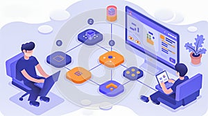 Collaborative Workflow with Digital Tools Illustration