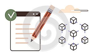 Collaborative Writing and Blockchain Technology Concept with Networking Visualization