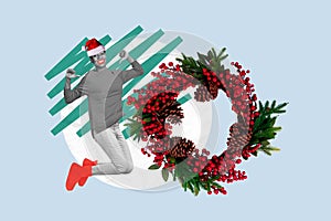 Collage 3d image of pinup pop retro sketch of funny female wreath christmas new year greeting card template holiday x