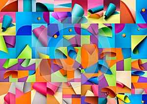 Collage of abstract backgrounds from colored paper sheets