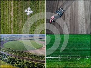 Collage of agricultural works shoot from drone