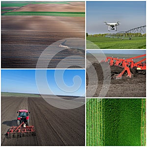 Collage of agricultural works shoot from drone