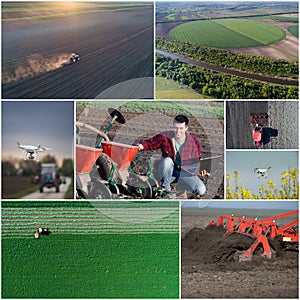 Collage of agricultural works shoot from drone