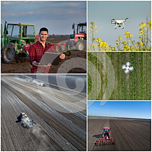 Collage of agricultural works shoot from drone