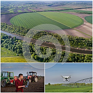 Collage of agricultural works shoot from drone