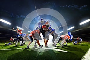 Collage from american football players in the action grand arena