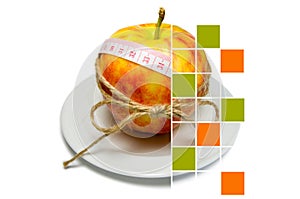 Collage of apple surrounding of measuring tape tied with twine w