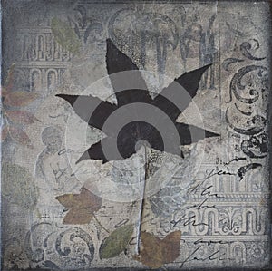 Collage artwork with leaf