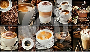 Collage of assorted fresh coffee