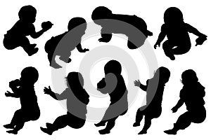 Collage of baby silhouettes isolated