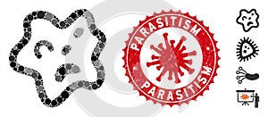 Collage Bacteria Icon with Coronavirus Grunge Parasitism Stamp