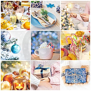 Collage with beautiful Christmas photos. Selective focus.