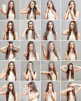 Collage of beautiful girl with different expressions