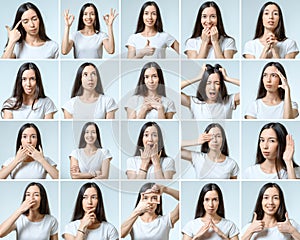 Collage of beautiful girl with different facial expressions