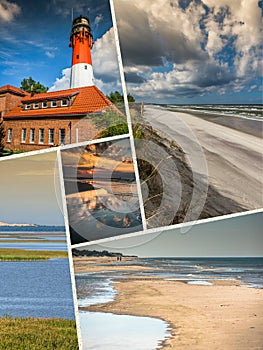 Collage of beautiful sandy beach Leba, Baltic Sea, Poland