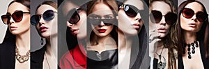 Collage of beautiful women in sunglasses