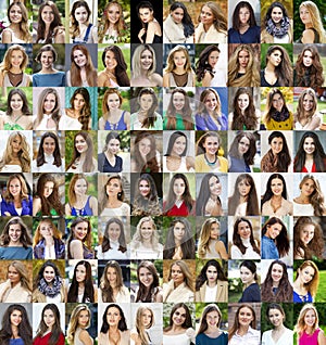 Collage of beautiful young women between eighteen and thirty yea