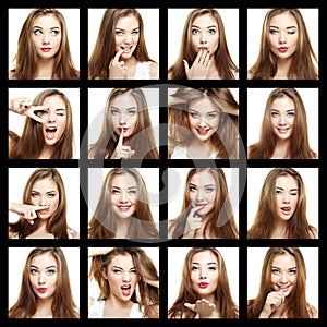 Collage of beauty face woman. Beautiful of young girl smile