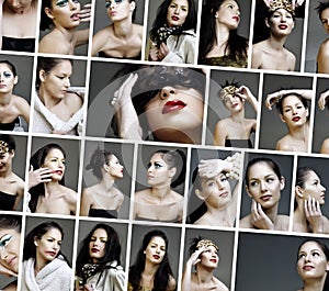 Collage of beauty fashion make-up faces