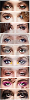 Collage of beauty female eyes. young beautiful women