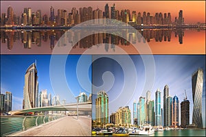 Collage of the beauty panorama at Dubai marina.