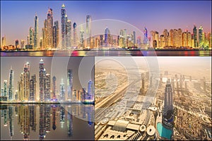 Collage of the beauty panorama at Dubai marina.