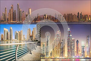 Collage of the beauty panorama at Dubai marina.