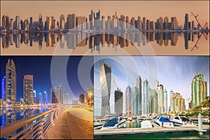 Collage of the beauty panorama at Dubai marina.