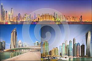 Collage of the beauty panorama at Dubai marina.