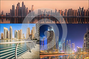 Collage of the beauty panorama at Dubai marina.