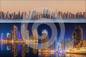 Collage of the beauty panorama at Dubai marina.