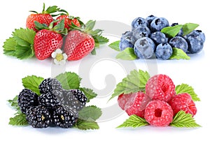 Collage berries strawberries blueberries berry fruits isolated o