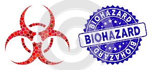 Collage Biohazard Symbol Icon with Grunge Biohazard Stamp